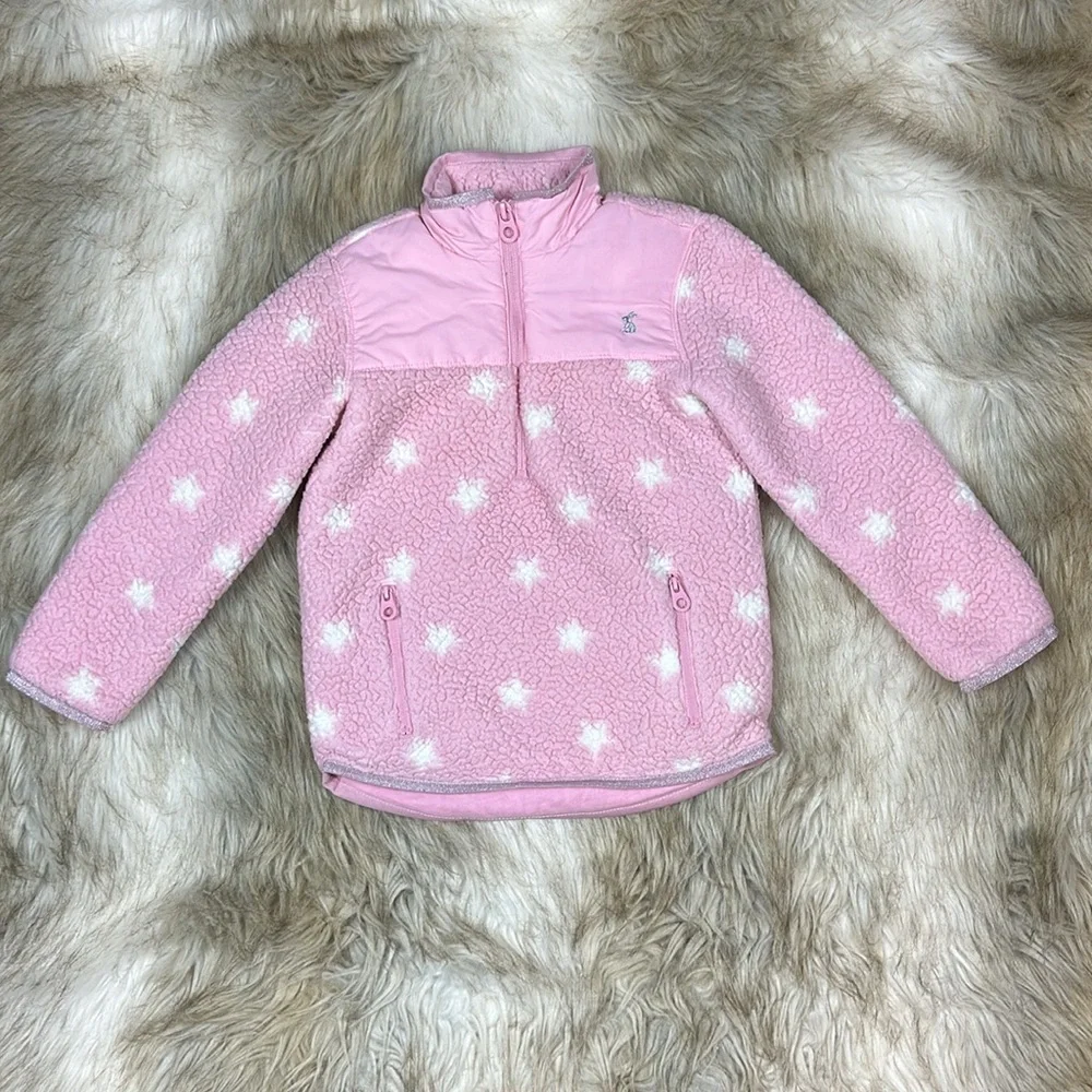 Joules Girls Pink Star Sherpa Fleece Half Zip Pullover Size 5
